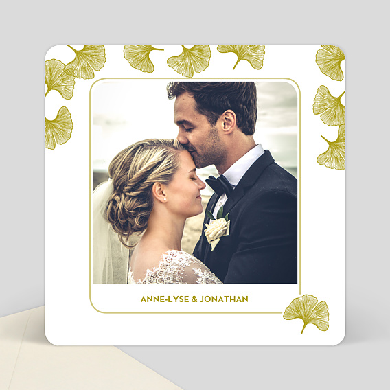 Carte remerciement mariage Ginko