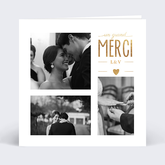 Carte remerciement mariage Jeu Typographique