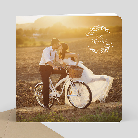 Remerciements mariage Just married floral simple