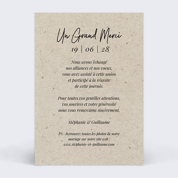 Carte remerciement mariage Esprit Chiné I Verso