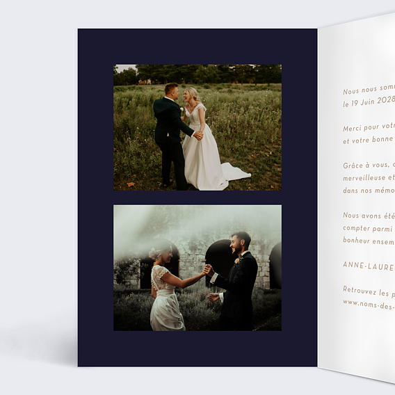 Carte remerciement mariage Fleurs Ocre Intérieur Gauche