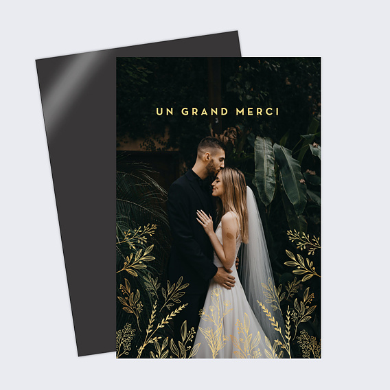 Carte remerciement mariage Fleurs Ocre