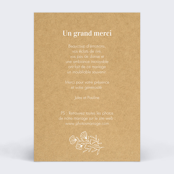 Carte remerciement mariage Amour en Cage Verso