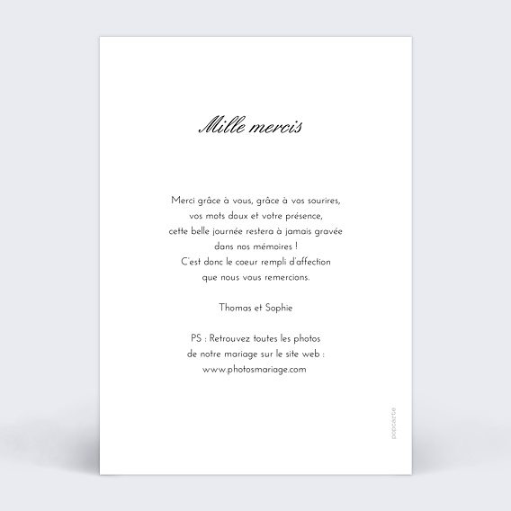 Carte remerciement mariage Classique Verso