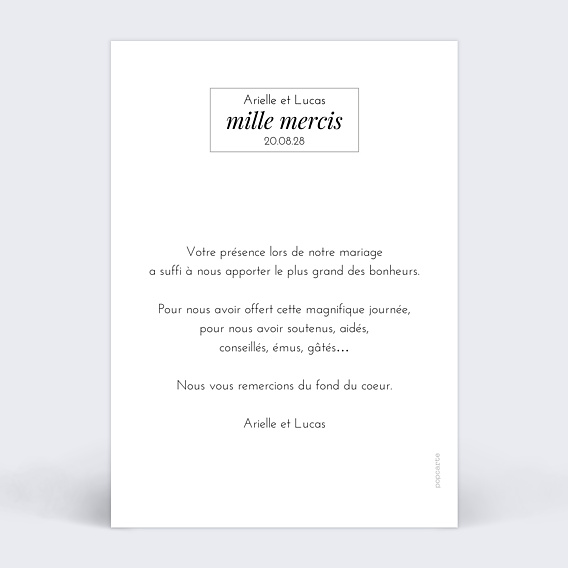Carte remerciement mariage Étiquette Verso