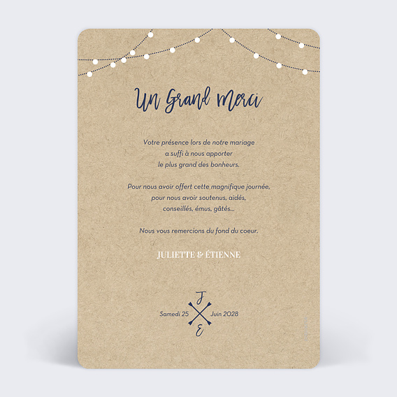 Carte remerciement mariage Notre Histoire Verso