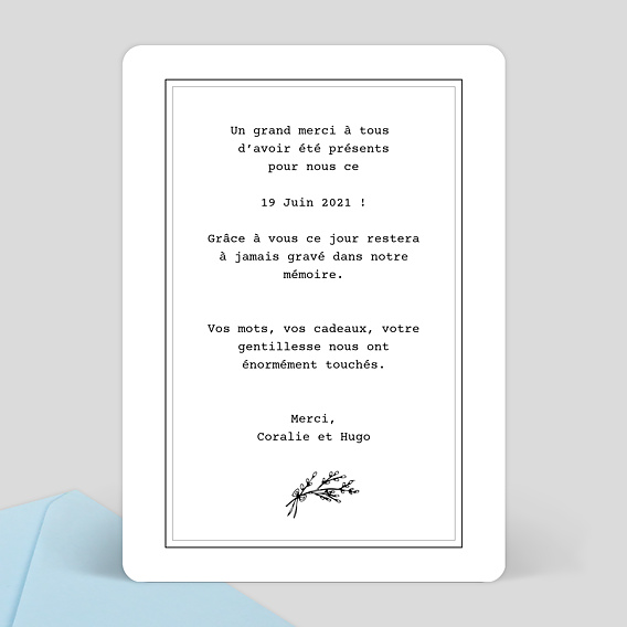 Carte remerciement mariage Tampon Rustique I Verso