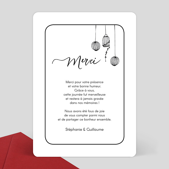 Carte remerciement mariage Liberté Verso