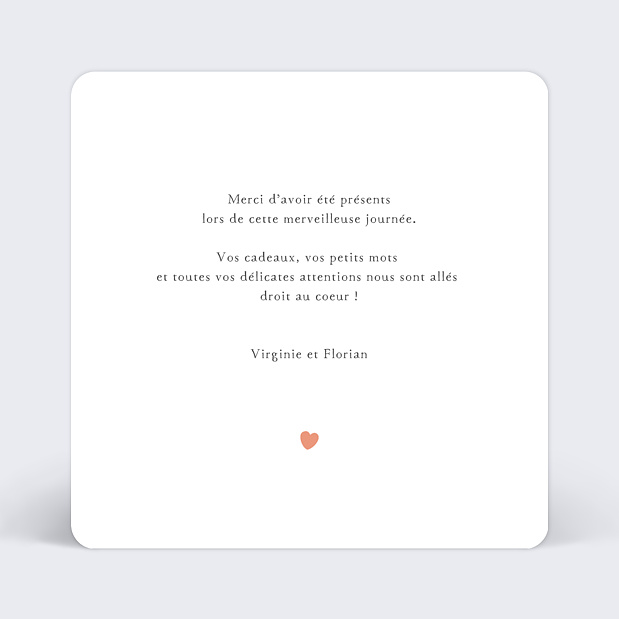 Remerciements Mariage de Tout Coeur Verso