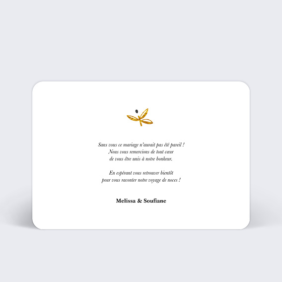 Carte remerciement mariage Oliviers Verso