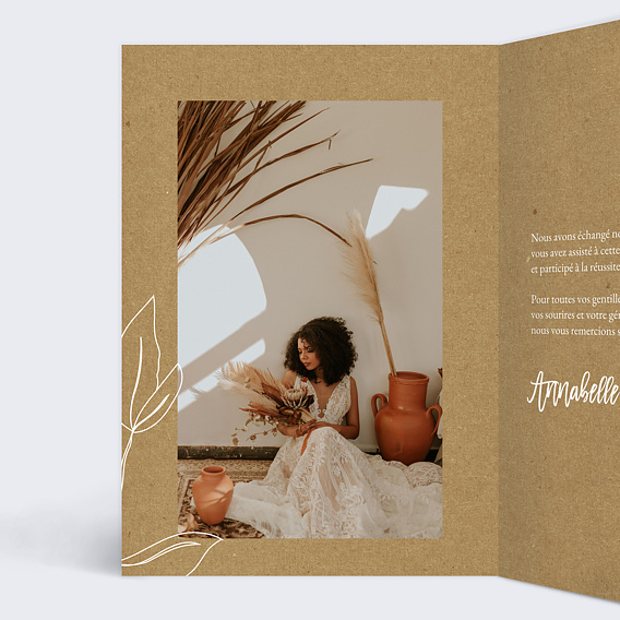 Carte remerciement mariage Esquisse Bohème Intérieur Gauche