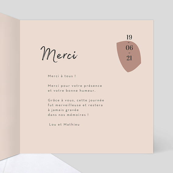 Carte remerciement mariage Argile Intérieur Droit