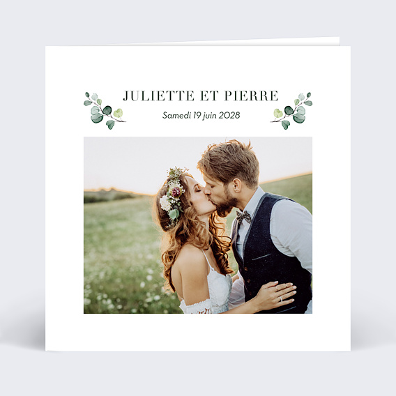 Carte remerciement mariage Eucalyptus  Recto