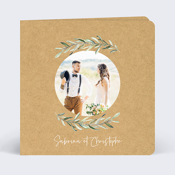 Carte remerciement mariage Lauriers