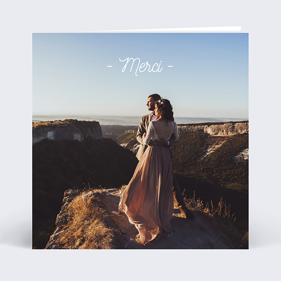 Carte remerciement mariage Tirets Blanc
