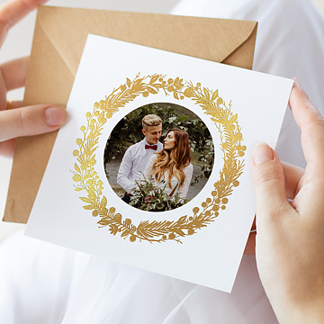 Carte remerciement mariage Dorure Couronne Photo