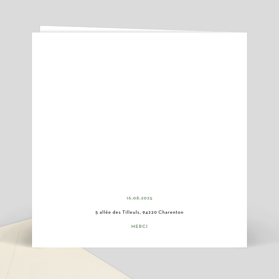 Carte remerciement mariage Découpe Eucalyptus Verso