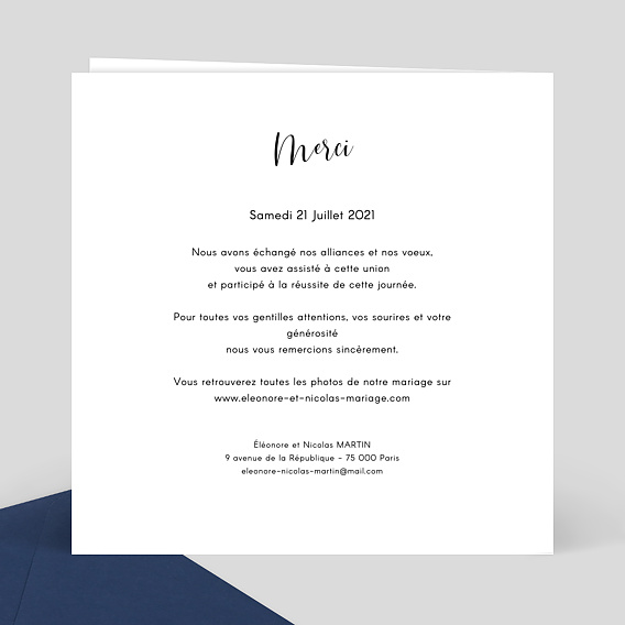 Carte remerciement mariage Découpe Ronde de Fleurs Verso