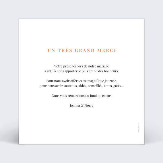 Carte remerciement mariage Simplicité Verso