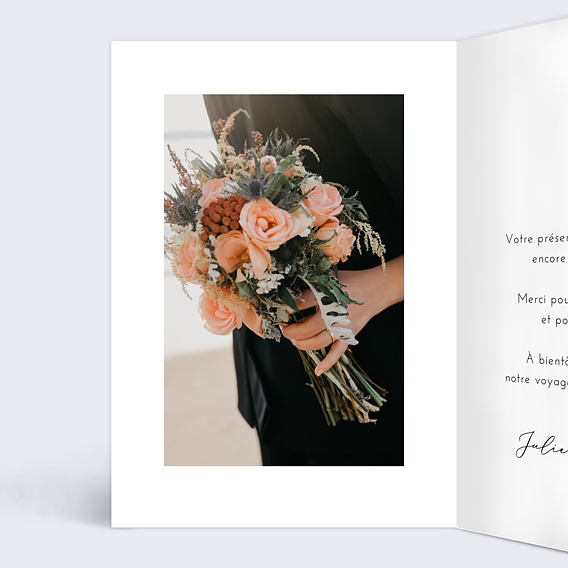 Carte remerciement mariage Envolée Florale Intérieur Gauche