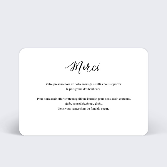 Carte remerciement mariage Calligraphie Verso