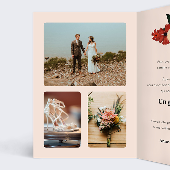 Carte remerciement mariage Anémone Intérieur Gauche