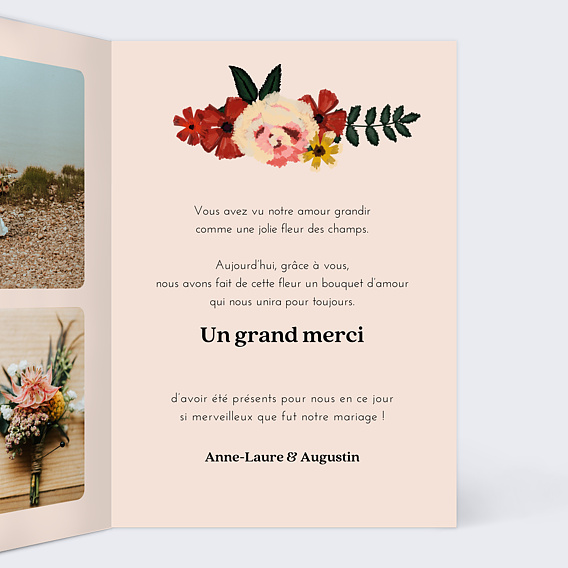 Carte remerciement mariage Anémone Intérieur Droit