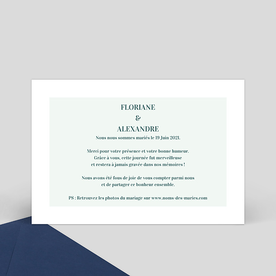 Carte remerciement mariage Badinage Verso