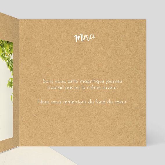 Carte remerciement mariage Just Married Kraft Intérieur Droit