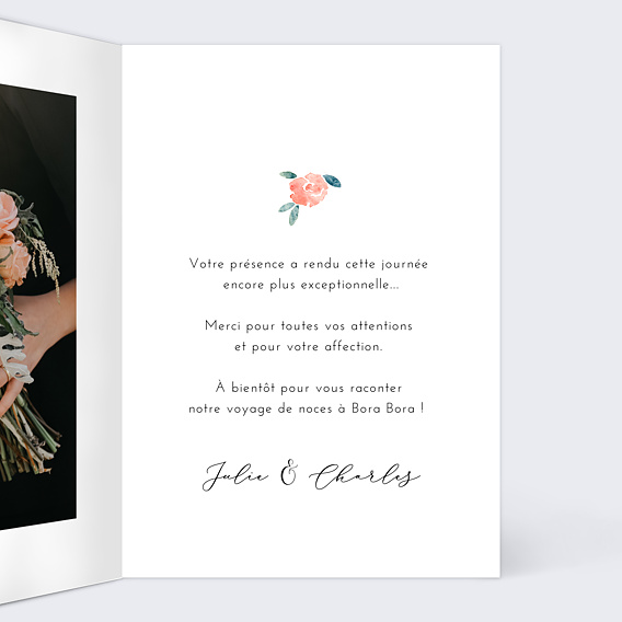 Carte remerciement mariage Envolée Florale Intérieur Droit