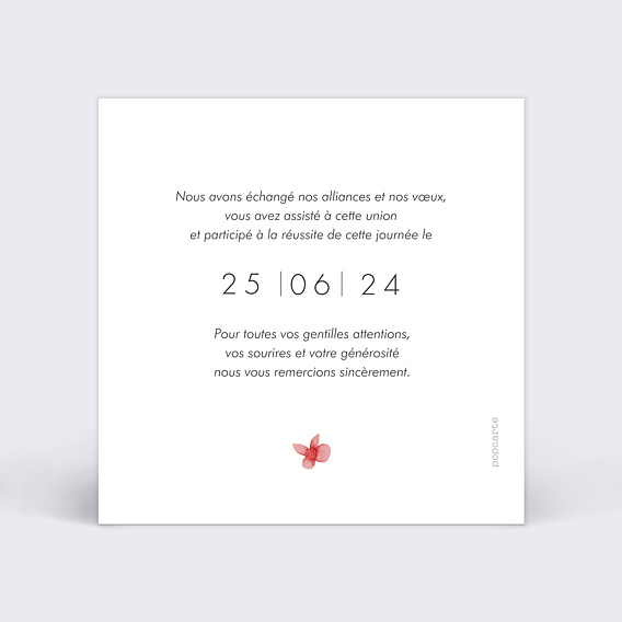 Carte remerciement mariage Remerciement Mariage Couronne Fleurie Verso