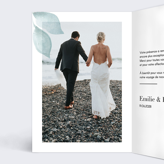 Carte remerciement mariage Botanique Intérieur Gauche