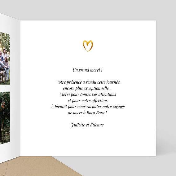 Carte remerciement mariage Ligne Ocrée Intérieur Droit