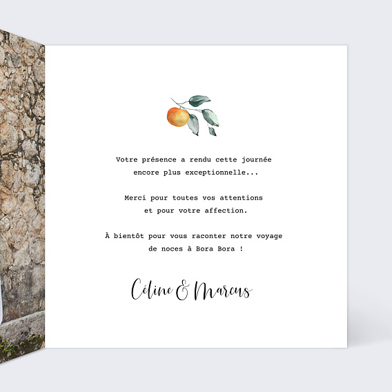 Carte remerciement mariage Agrumes Intérieur Droit