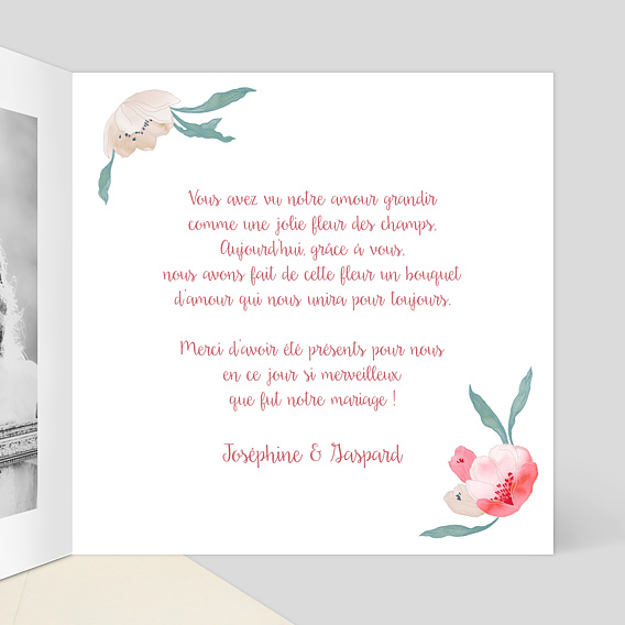 Carte remerciement mariage Bohème Chic Intérieur Droit