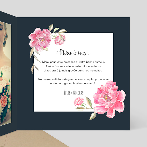 Carte remerciement mariage Dark Peony Intérieur Droit