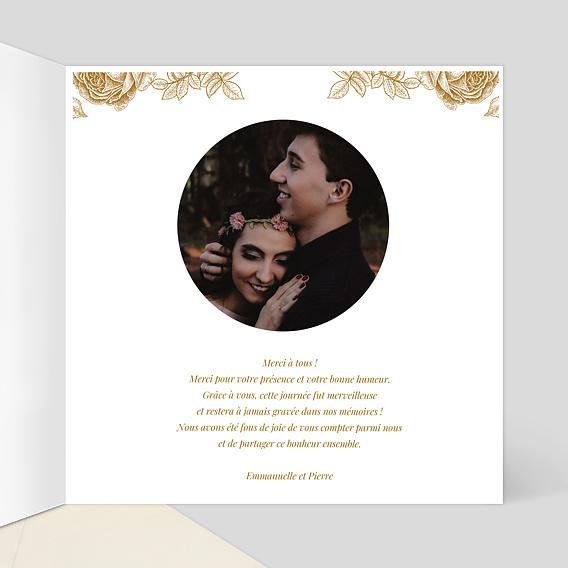 Carte remerciement mariage Découpe Baroque Intérieur Droit