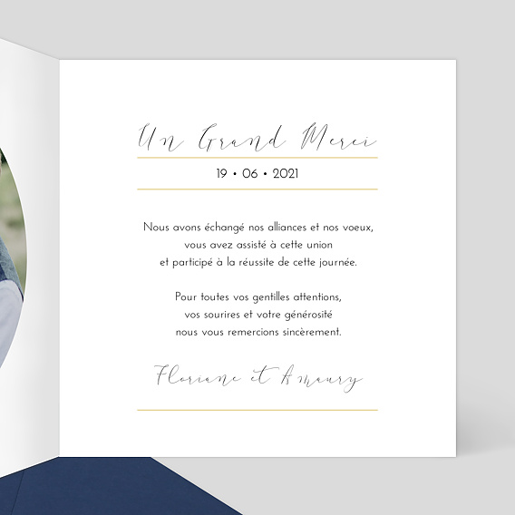 Carte remerciement mariage Dorure Couronne Photo Intérieur Droit