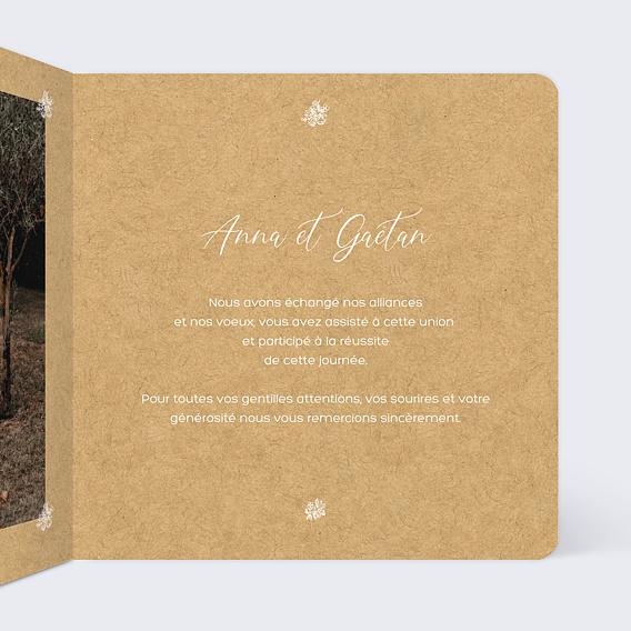 Carte remerciement mariage Jolie Dentelle Intérieur Droit