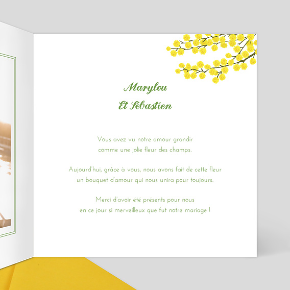 Carte remerciement mariage Mimosa Intérieur Droit