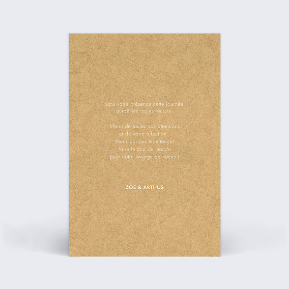 Carte remerciement mariage Ensemble en vadrouille Verso