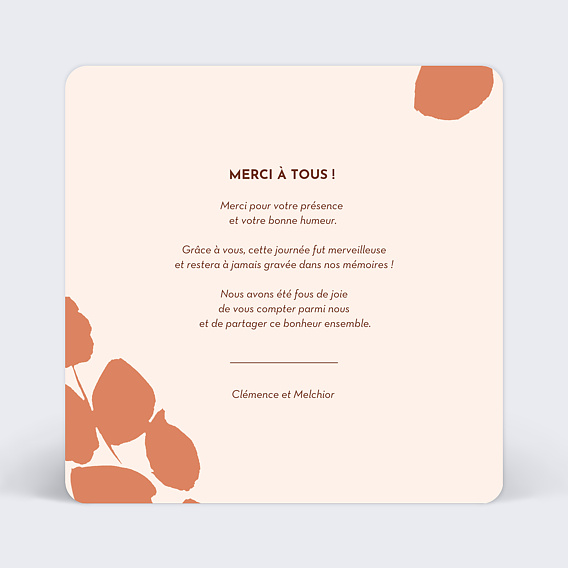 Carte remerciement mariage Aurora Verso