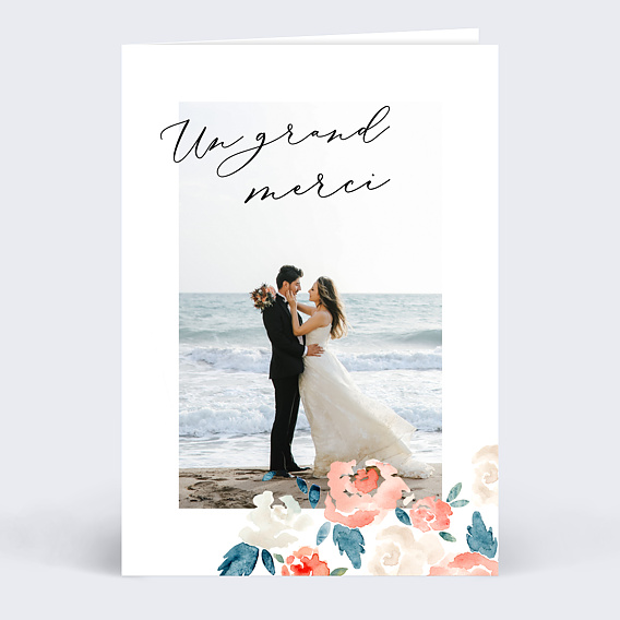 Carte remerciement mariage Envolée Florale Recto