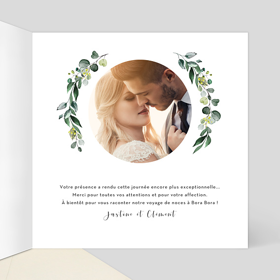 Carte remerciement mariage Découpe Eucalyptus Intérieur Droit