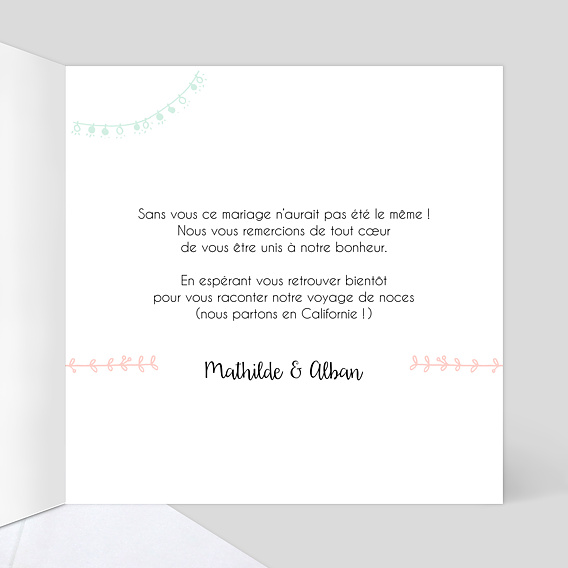 Carte remerciement mariage Mariage Illustré Intérieur Droit