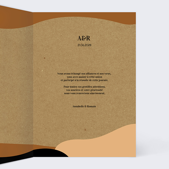 Carte remerciement mariage Art Kraft Intérieur Droit