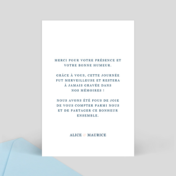 Carte remerciement mariage Caractère Verso