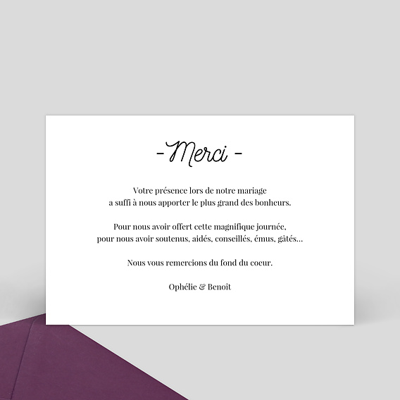 Carte remerciement mariage Tirets Blanc Verso