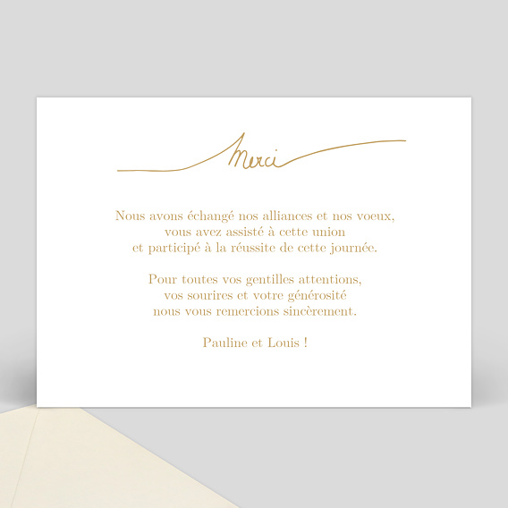 Carte remerciement mariage Effet Manuscrit Verso