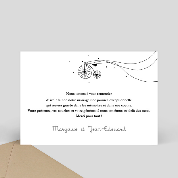 Carte de Remerciements de Mariage à Bicyclette Verso